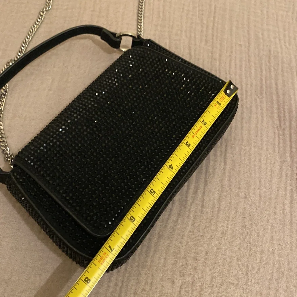 Mango MINI RHINESTONE CHAIN BAG Elegant Black Beaded Handbag